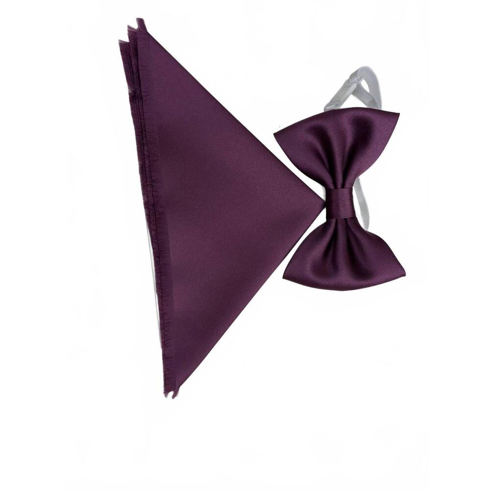 NEW QUIET LUXURY men's bow tie and pocket piece in sugar plum